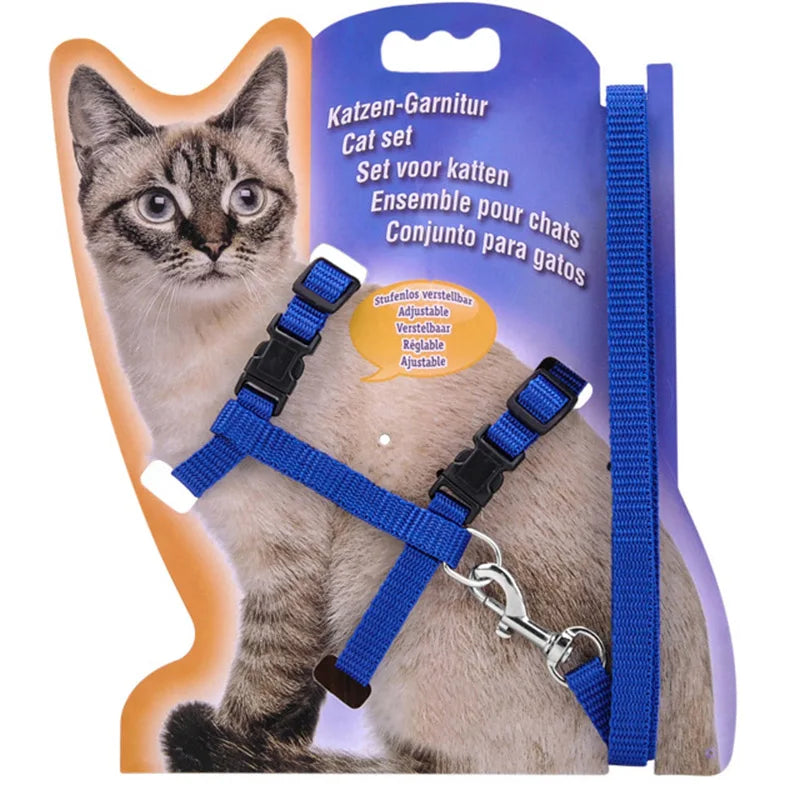 Collier réglable pour chat – Harnais et laisse assortis en nylon confortable, 5 couleurs disponibles