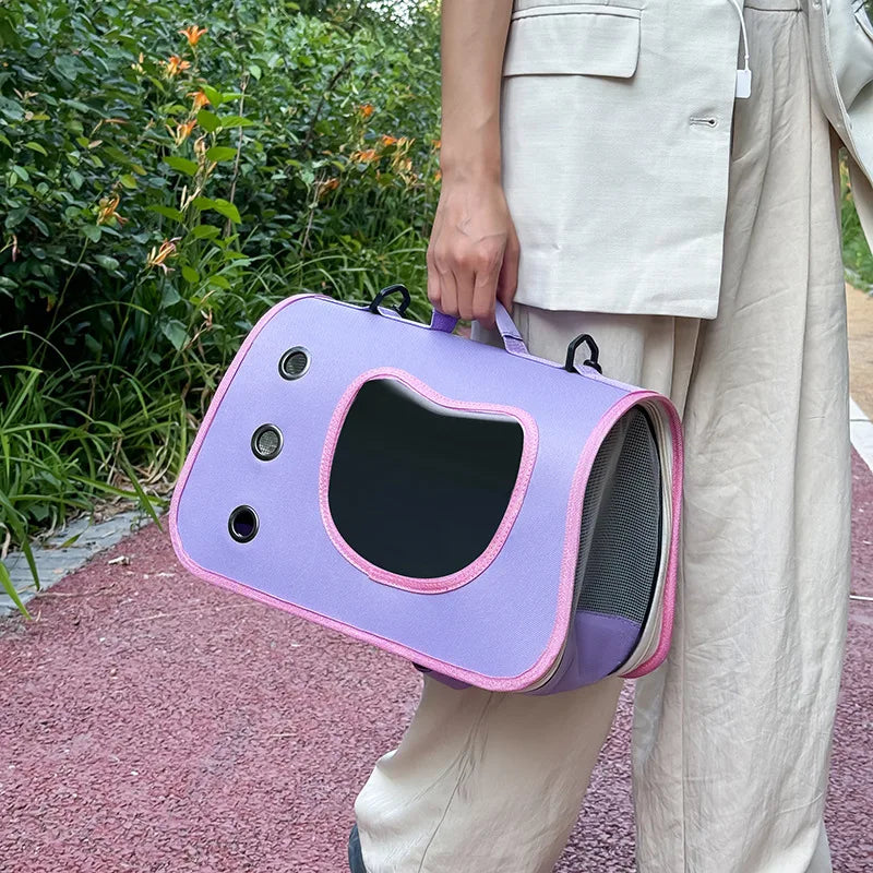Sac de Transport Portable pour Chat  – Sac Pliable Respirant à Bandoulière – Idéal pour Voyages et Sorties en Extérieur