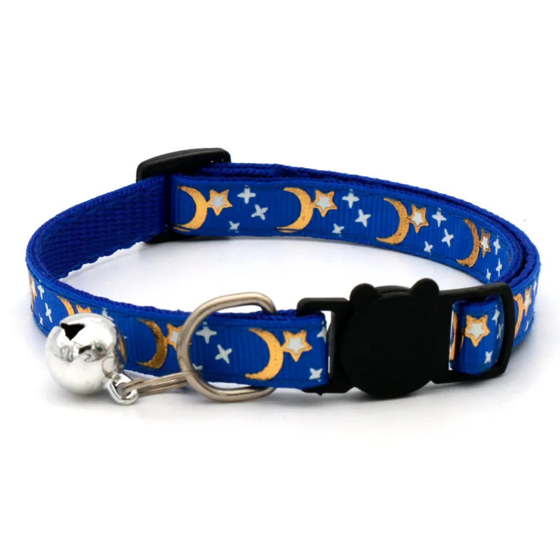 Collier pour Chat avec Clochette – Motifs Étoile et Lune – Réglable et Sécurisé pour Chatons, Chats