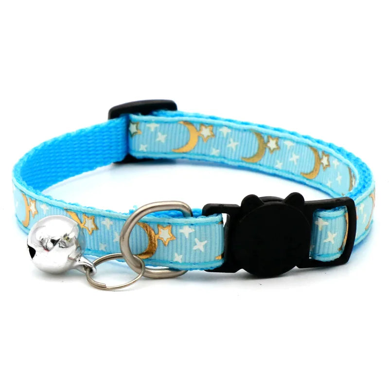 Collier pour Chat avec Clochette – Motifs Étoile et Lune – Réglable et Sécurisé pour Chatons, Chats