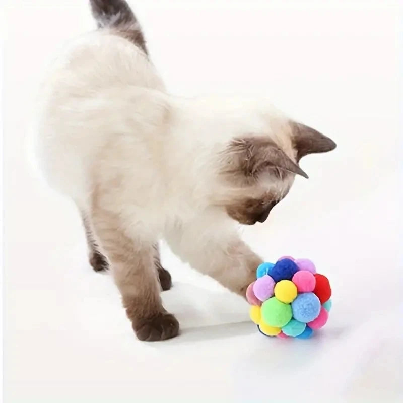 Lot de 3 jouets pour chat - ballon peluche, élastique ou en laine