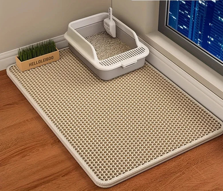 Tapis de litière pour chat grande taille – Double couche en nid d’abeille, imperméable et facile à nettoyer