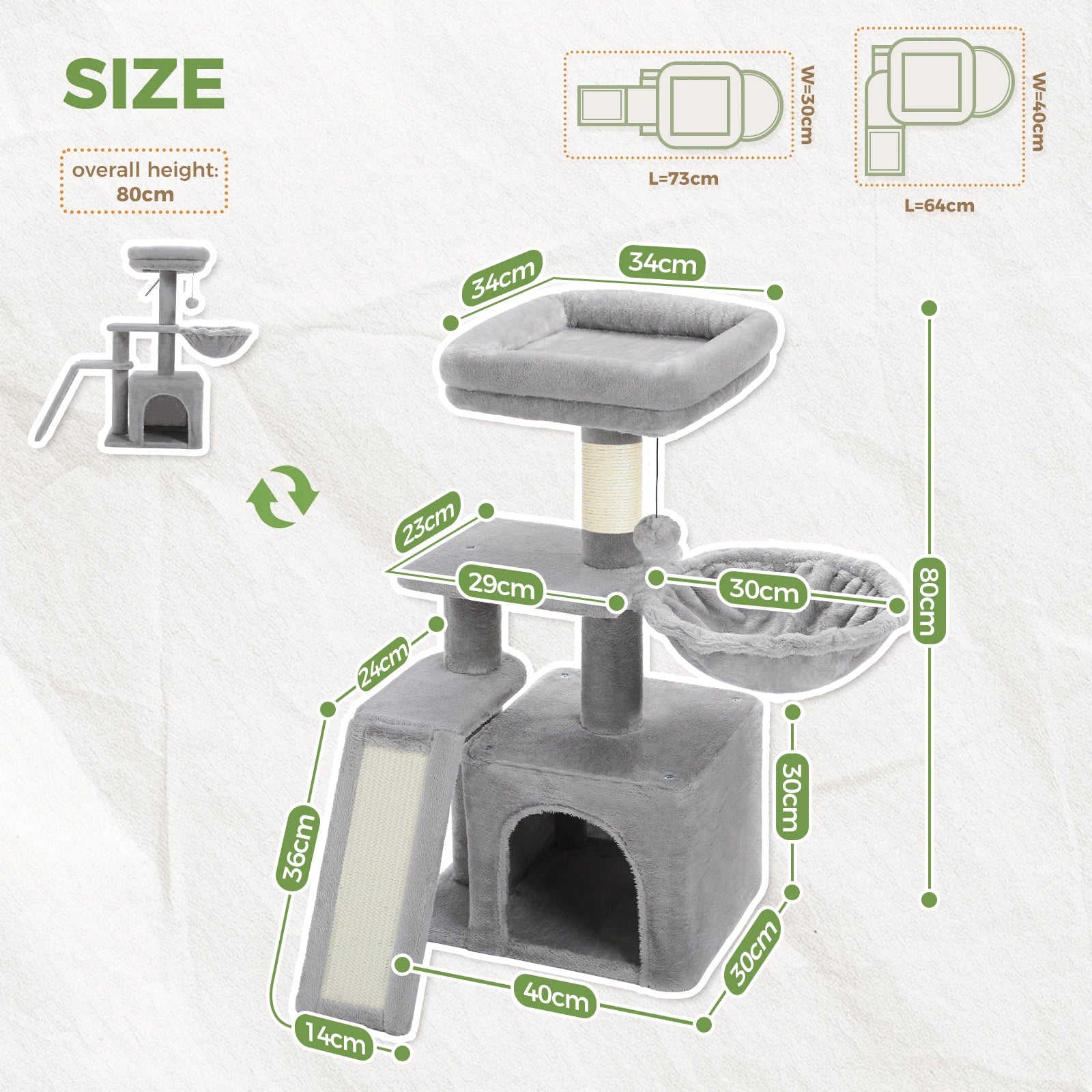 Arbre à Chat d’Intérieur – Tour pour Chats avec Griffoirs, Grand Hamac et Perchoir Supérieur Amovible