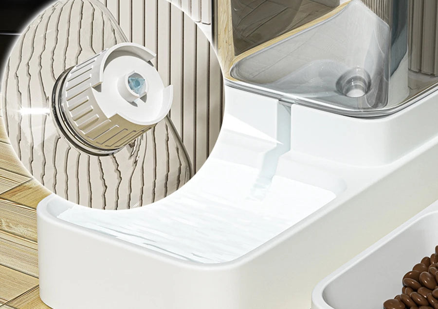 Distributeur automatique de nourriture et d'eau pour chats avec récipient de stockage par gravité
