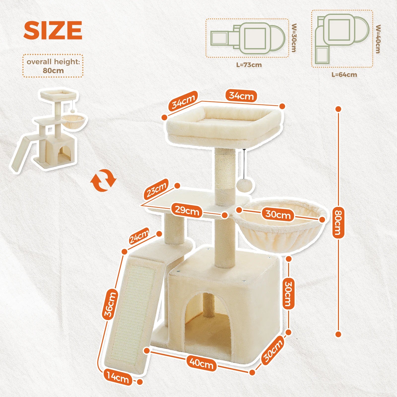 Arbre à Chat d’Intérieur – Tour pour Chats avec Griffoirs, Grand Hamac et Perchoir Supérieur Amovible