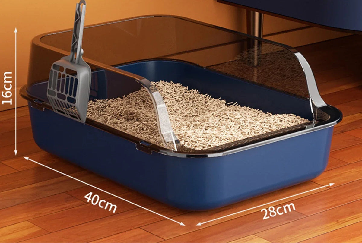 Bac à litière pour chat semi-ouvert – Rebords hauts anti-éclaboussures avec pelle incluse, facile à nettoyer
