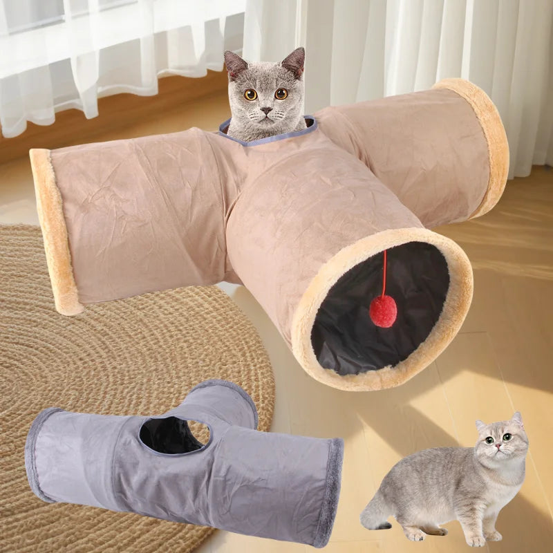 Tunnel d’hiver pliable pour chat – Jouet interactif de chasse et cachette en daim