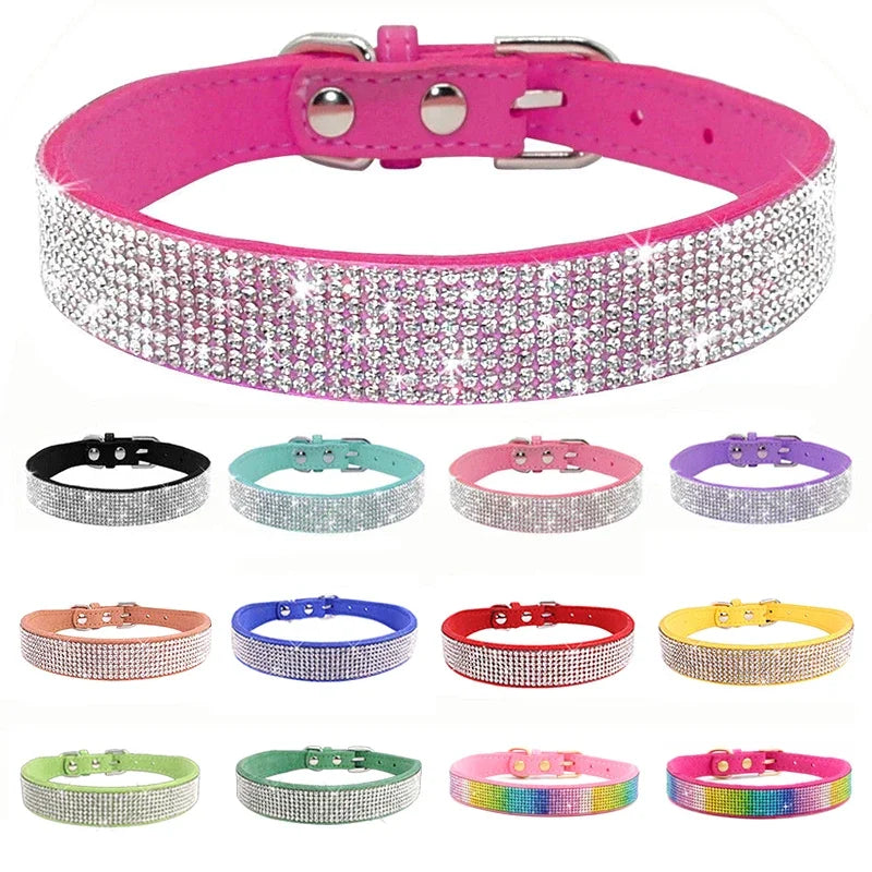 Collier pour chien et chat – Strass et paillettes, boucle en alliage de zinc, petits et moyens chiens