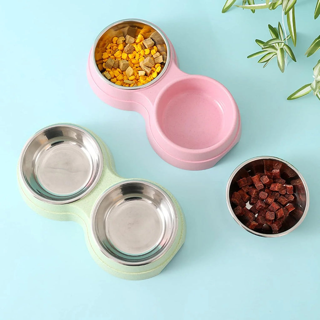 Double gamelle en acier inoxydable pour chat – Bol d’eau et de nourriture