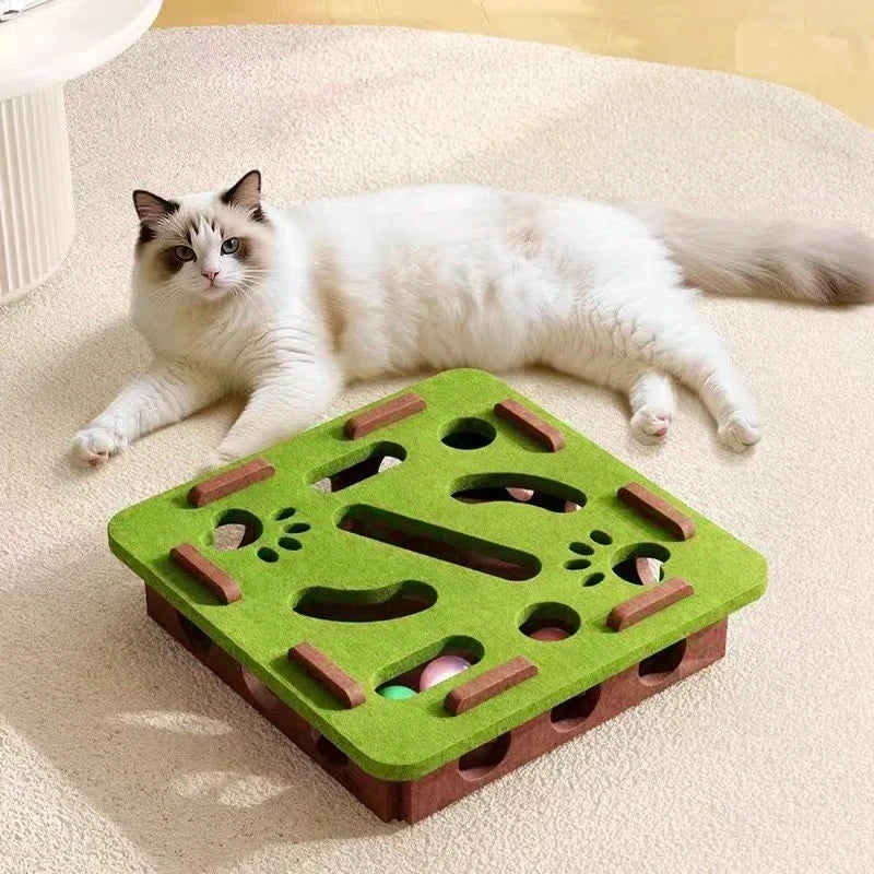 Jouet interactif pour chat – Labyrinthe en feutre avec balles à grelots, puzzle stimulant pour chatons et chats adultes