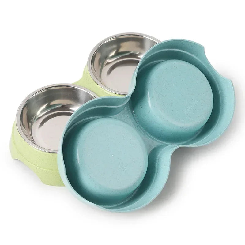 Double gamelle en acier inoxydable pour chat – Bol d’eau et de nourriture