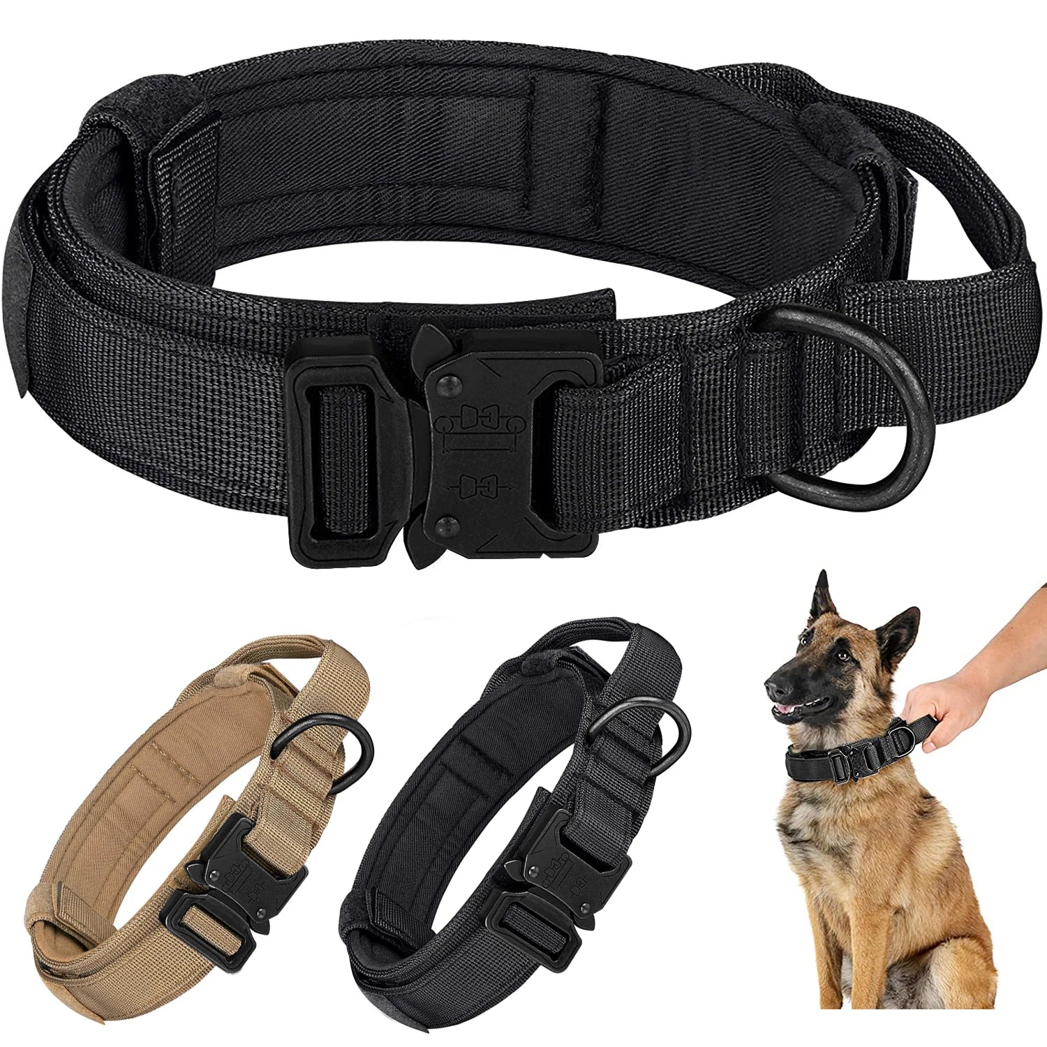 Collier d'entraînement ajustable en nylon avec poignée de contrôle et boucle en métal lourd pour chiens de taille moyenne et grande