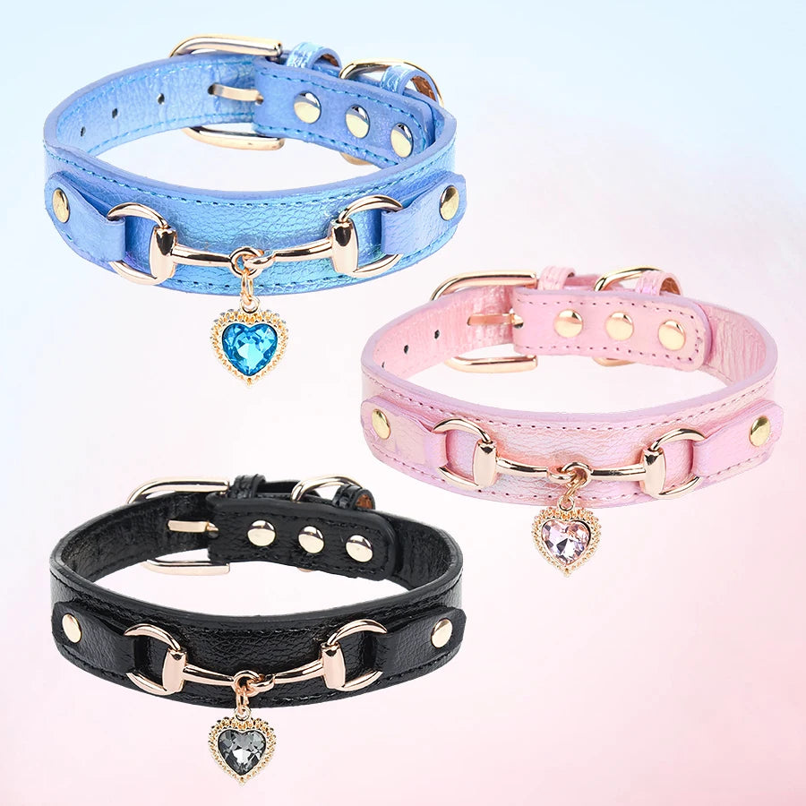 Collier pour chat ajustable – Design cœur étincelant, élégant et durable