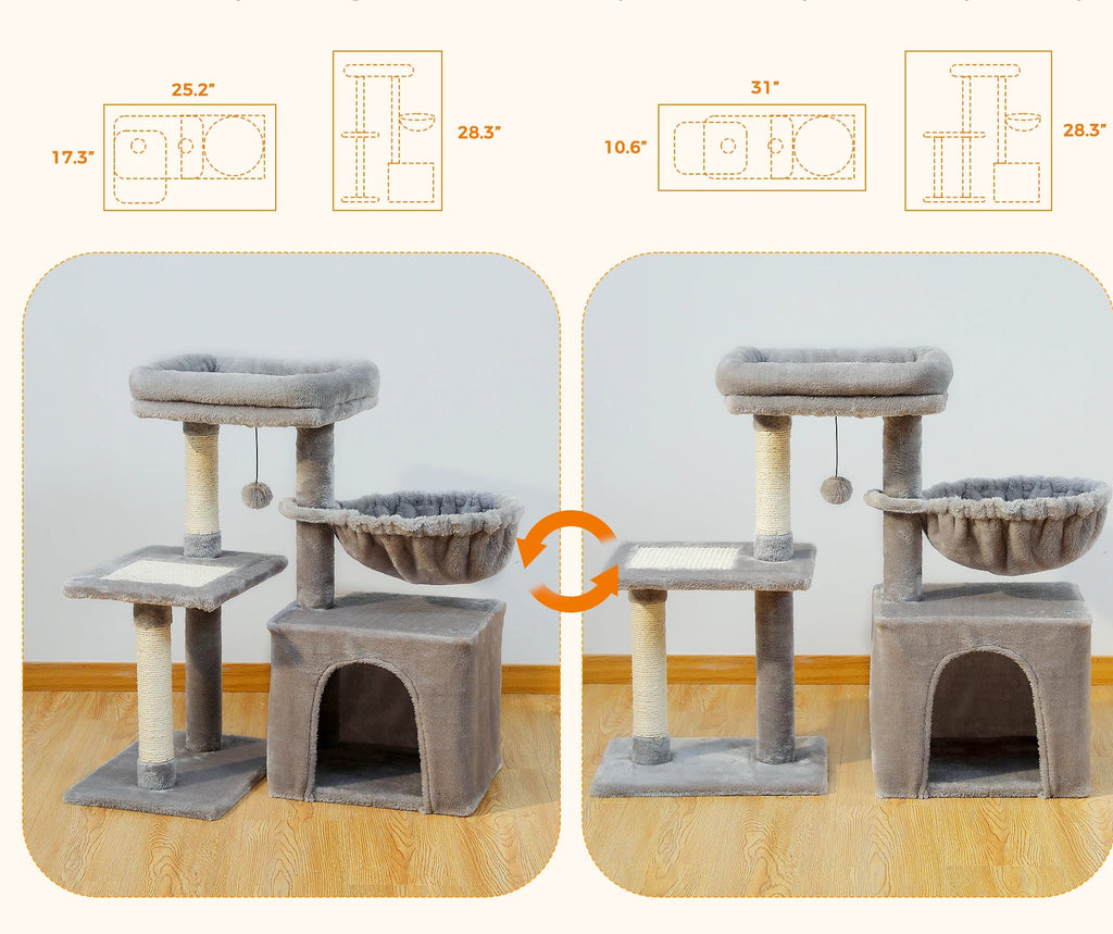 Arbre à Chat d’Intérieur – Tour pour Chats avec Griffoirs, Grand Hamac et Perchoir Supérieur Amovible