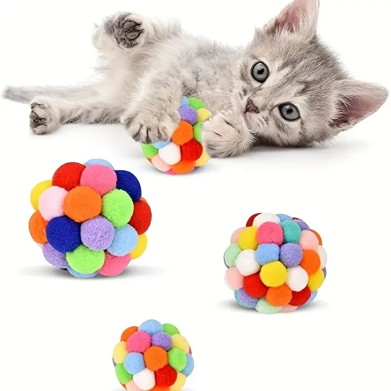 Lot de 3 jouets pour chat - ballon peluche, élastique ou en laine