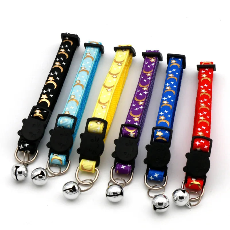 Collier pour Chat avec Clochette – Motifs Étoile et Lune – Réglable et Sécurisé pour Chatons, Chats