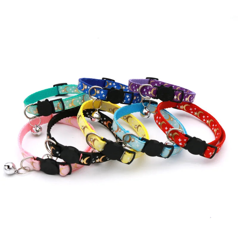 Collier pour Chat avec Clochette – Motifs Étoile et Lune – Réglable et Sécurisé pour Chatons, Chats