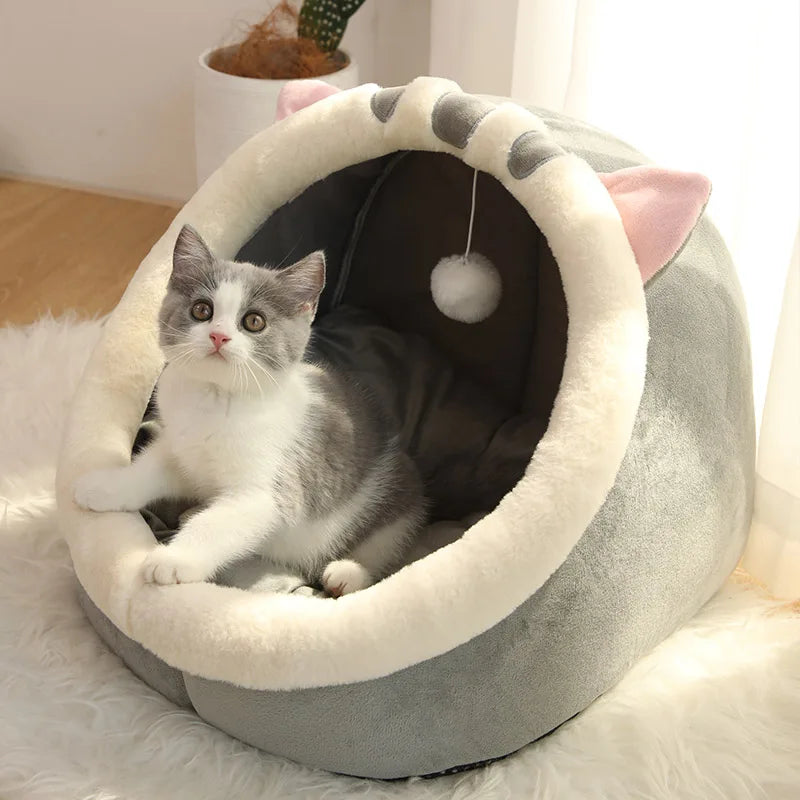 Lit pour chat sommeil profond – Panier pliable en forme de cartoon, lavable et ultra confortable