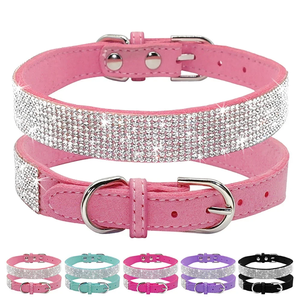 Collier pour chien et chat – Strass et paillettes, boucle en alliage de zinc, petits et moyens chiens