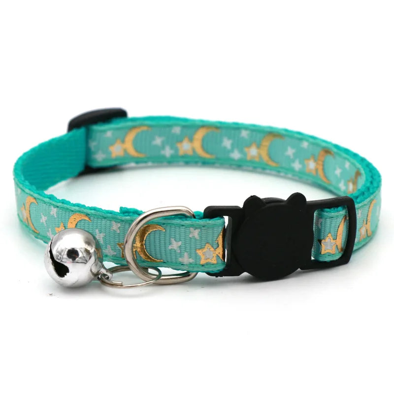 Collier pour Chat avec Clochette – Motifs Étoile et Lune – Réglable et Sécurisé pour Chatons, Chats