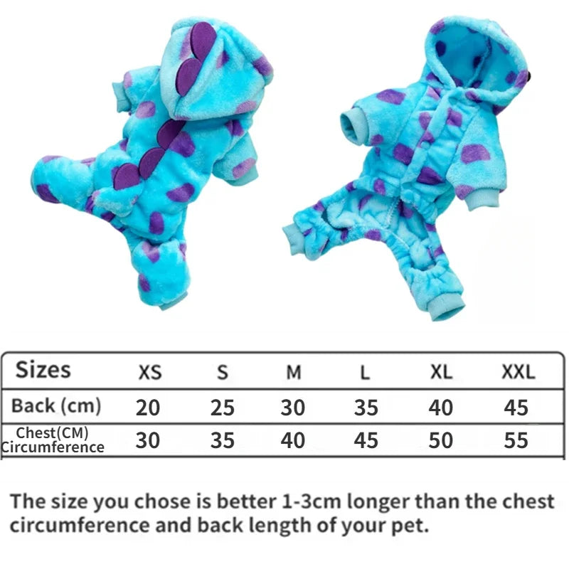 Manteau Chaud à Capuche Bleu Dinosaure pour Chats – Vêtement Automne/Hiver Épais pour Petits et Moyens Animaux