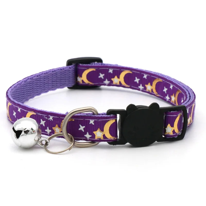 Collier pour Chat avec Clochette – Motifs Étoile et Lune – Réglable et Sécurisé pour Chatons, Chats