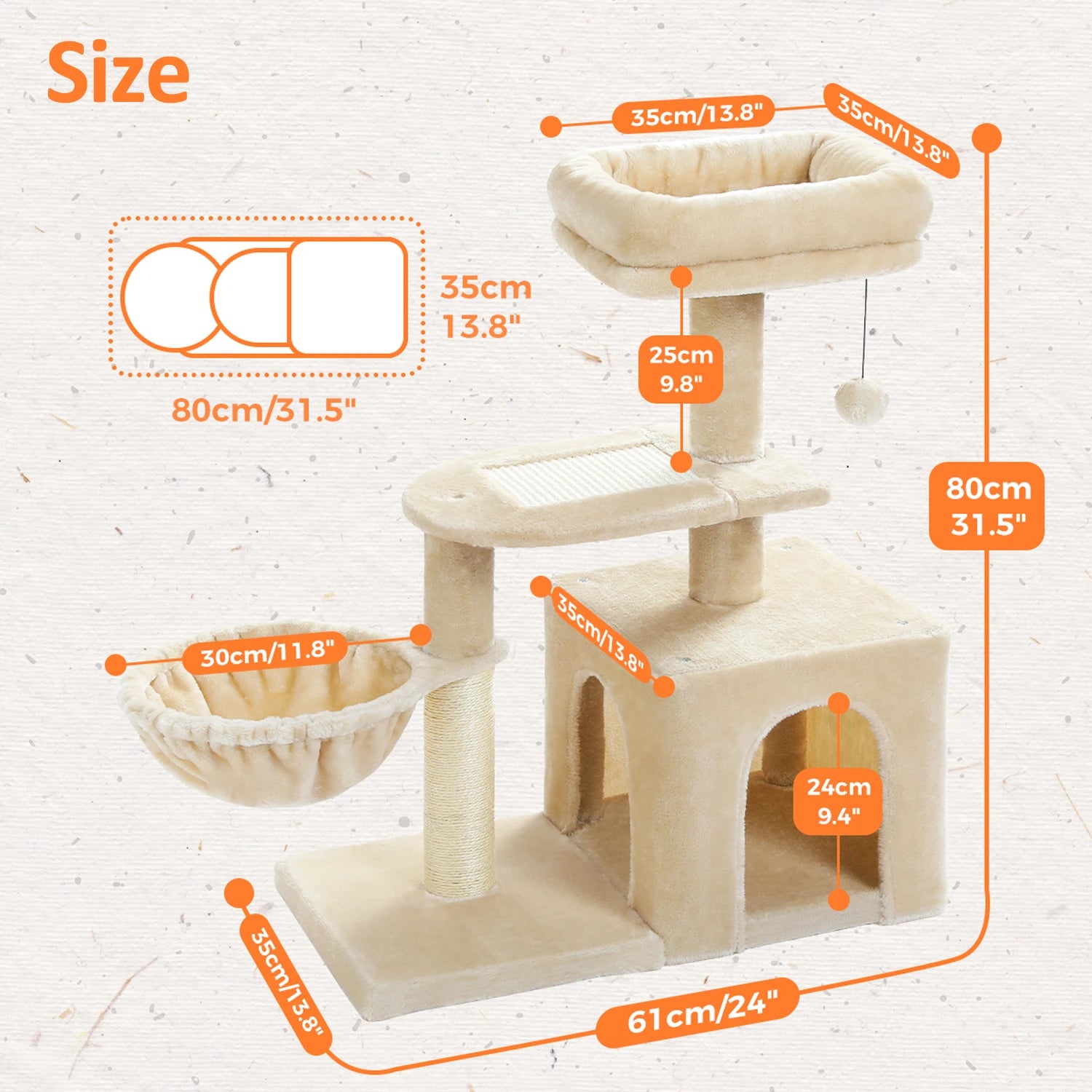 Arbre à Chat d’Intérieur – Tour pour Chats avec Griffoirs, Grand Hamac et Perchoir Supérieur Amovible
