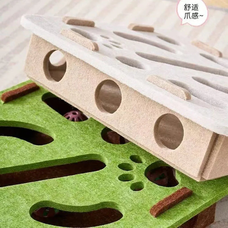 Jouet interactif pour chat – Labyrinthe en feutre avec balles à grelots, puzzle stimulant pour chatons et chats adultes