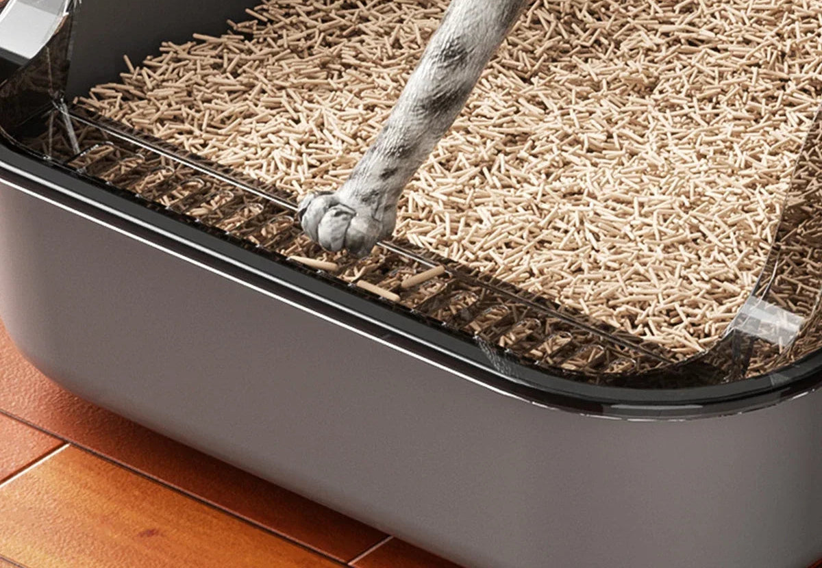 Bac à litière pour chat semi-ouvert – Rebords hauts anti-éclaboussures avec pelle incluse, facile à nettoyer