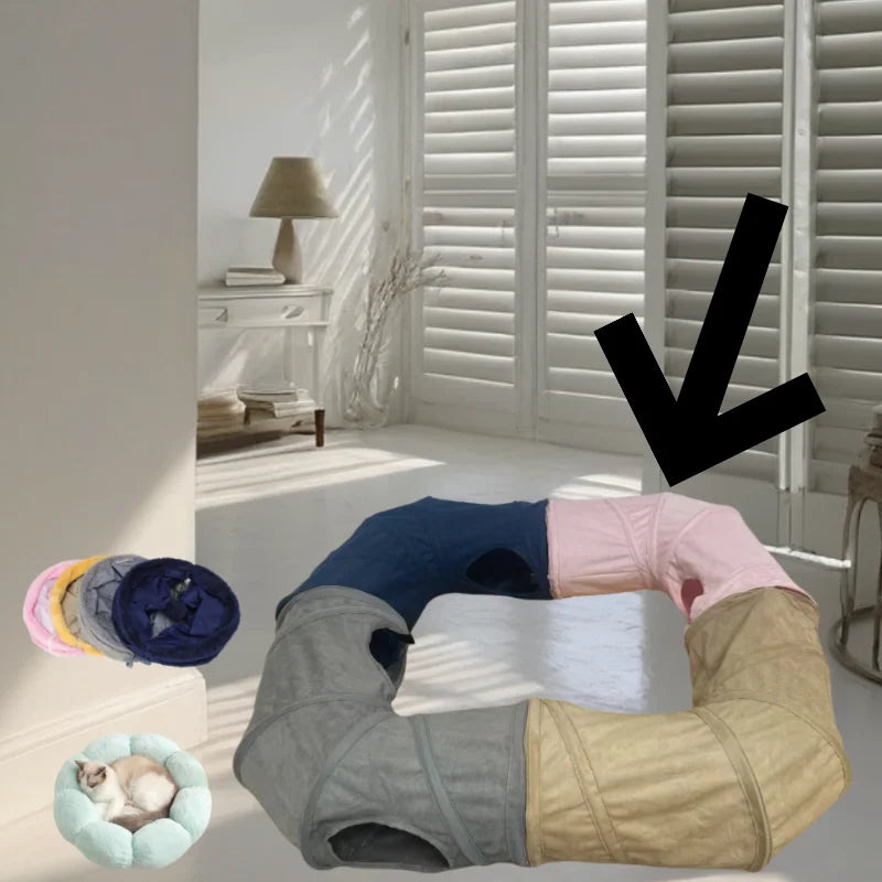 Tunnel d’hiver pliable pour chat – Jouet interactif de chasse et cachette en daim