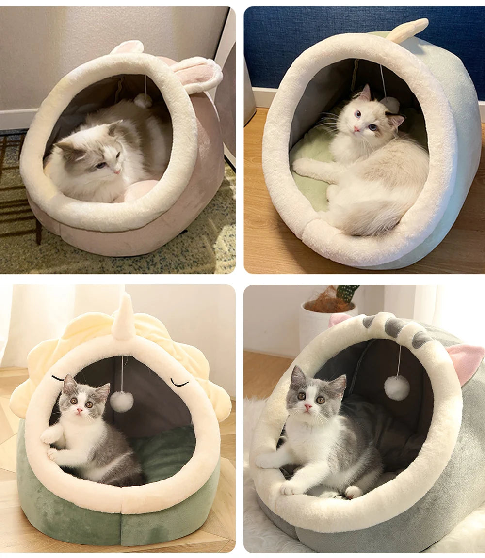 Lit pour chat sommeil profond – Panier pliable en forme de cartoon, lavable et ultra confortable
