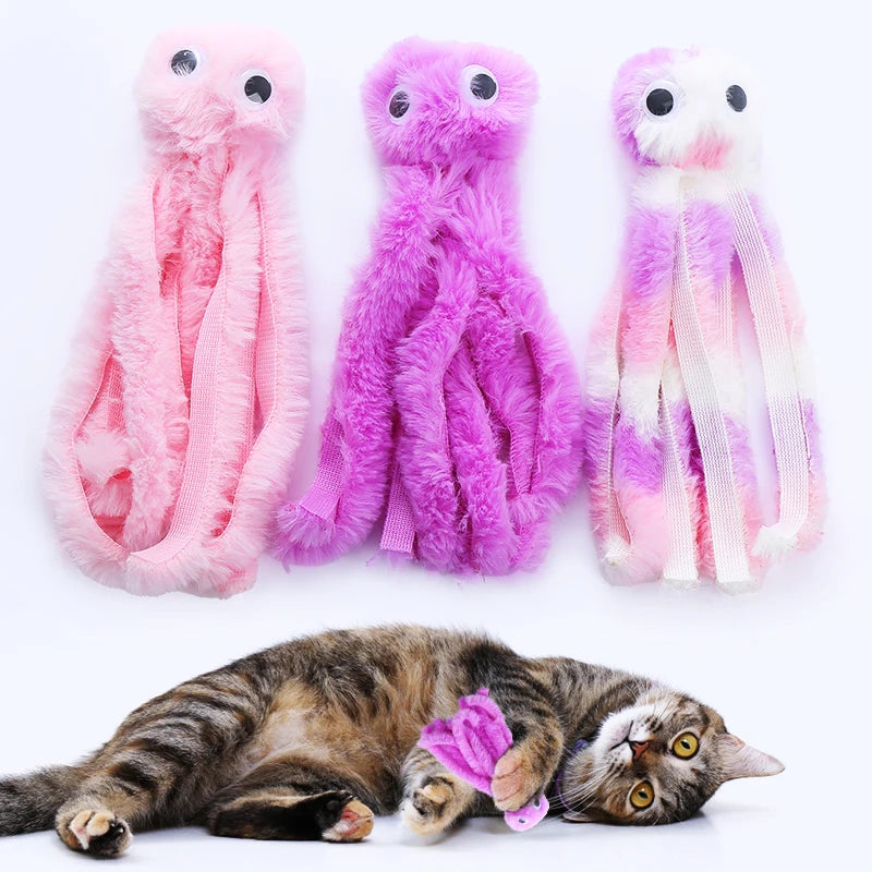 Jouet en peluche pieuvre pour chat – Résistant aux morsures, jeu interactif et amusant