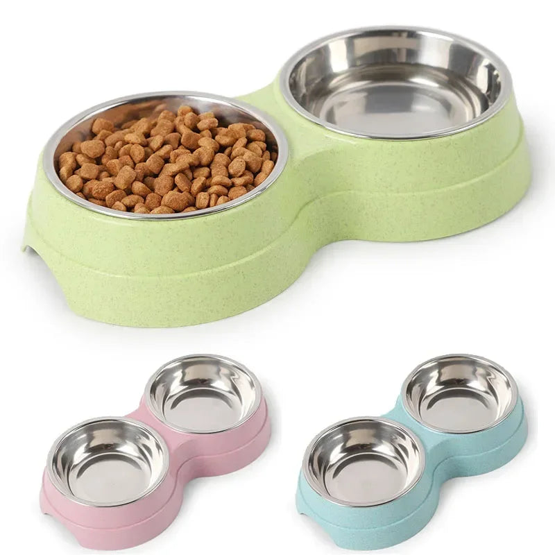 Double gamelle en acier inoxydable pour chat – Bol d’eau et de nourriture