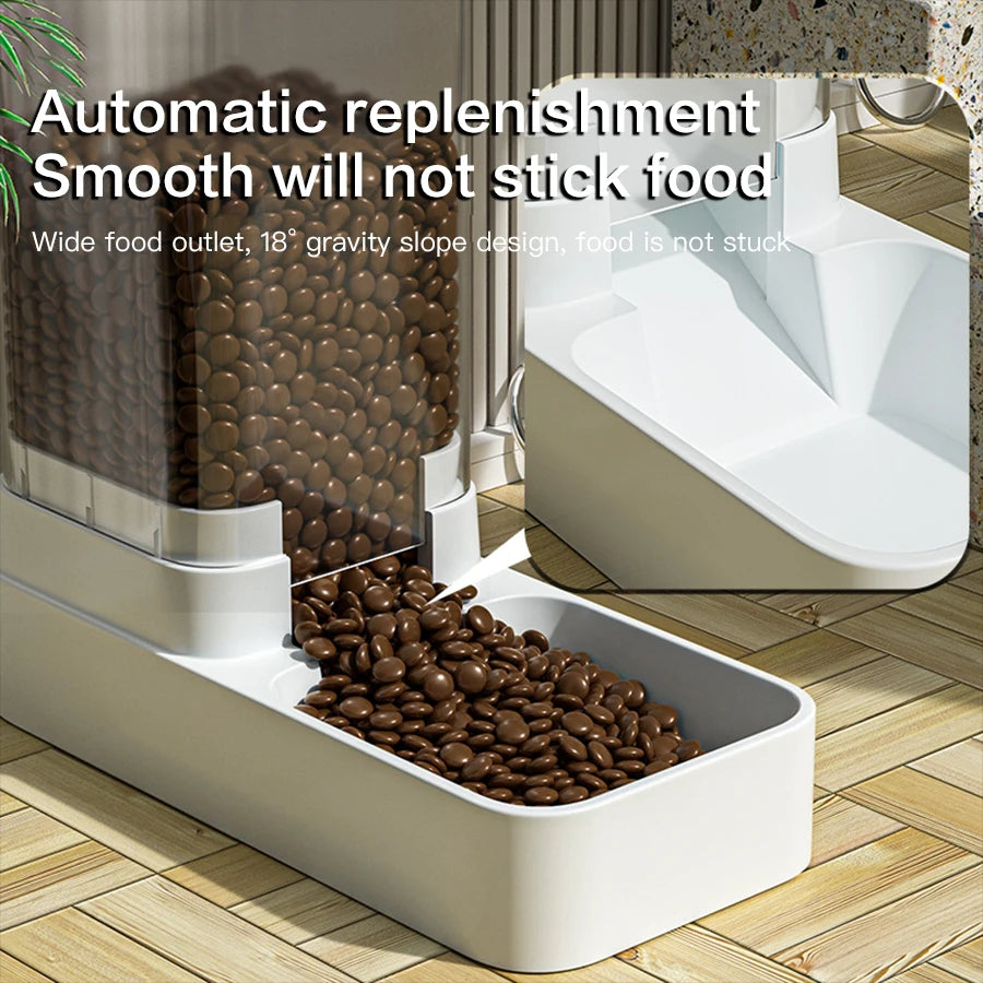 Distributeur automatique de nourriture et d'eau pour chats avec récipient de stockage par gravité
