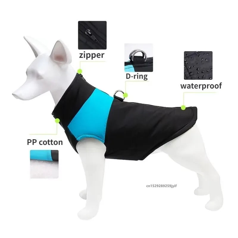 Vêtement Imperméable et Chaud pour Chien – Manteau/Veste d’Hiver Matelassée avec Fermeture Éclair – Tenue pour Petits, Moyens et Grands Chiens