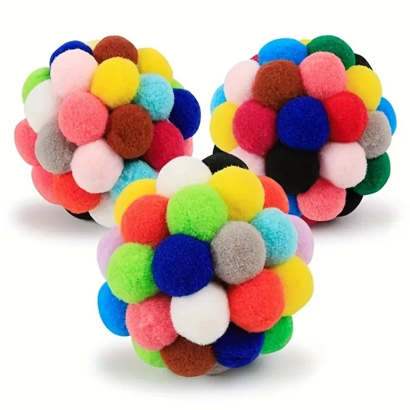 Lot de 3 jouets pour chat - ballon peluche, élastique ou en laine