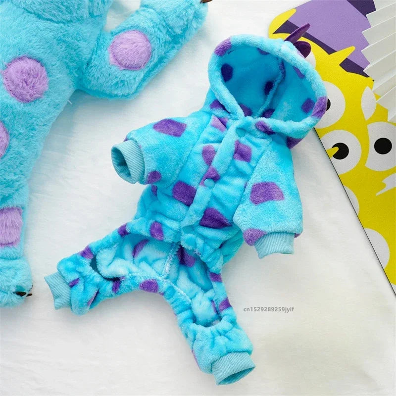 Manteau Chaud à Capuche Bleu Dinosaure pour Chats – Vêtement Automne/Hiver Épais pour Petits et Moyens Animaux