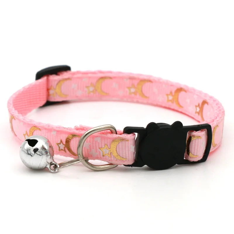 Collier pour Chat avec Clochette – Motifs Étoile et Lune – Réglable et Sécurisé pour Chatons, Chats
