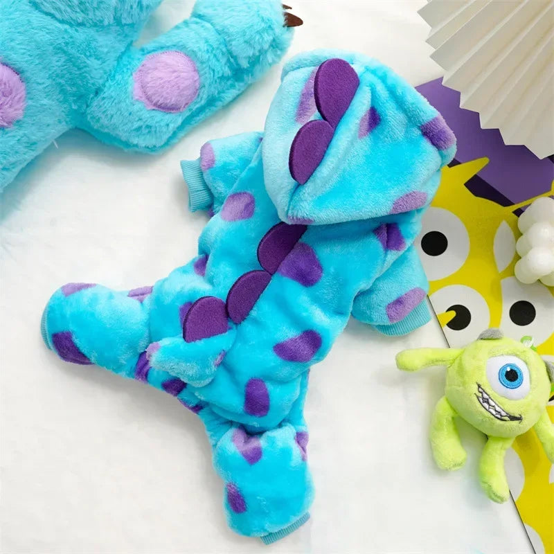 Manteau Chaud à Capuche Bleu Dinosaure pour Chats – Vêtement Automne/Hiver Épais pour Petits et Moyens Animaux