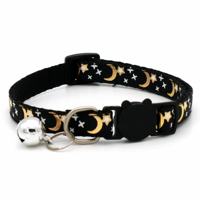 Collier pour Chat avec Clochette – Motifs Étoile et Lune – Réglable et Sécurisé pour Chatons, Chats