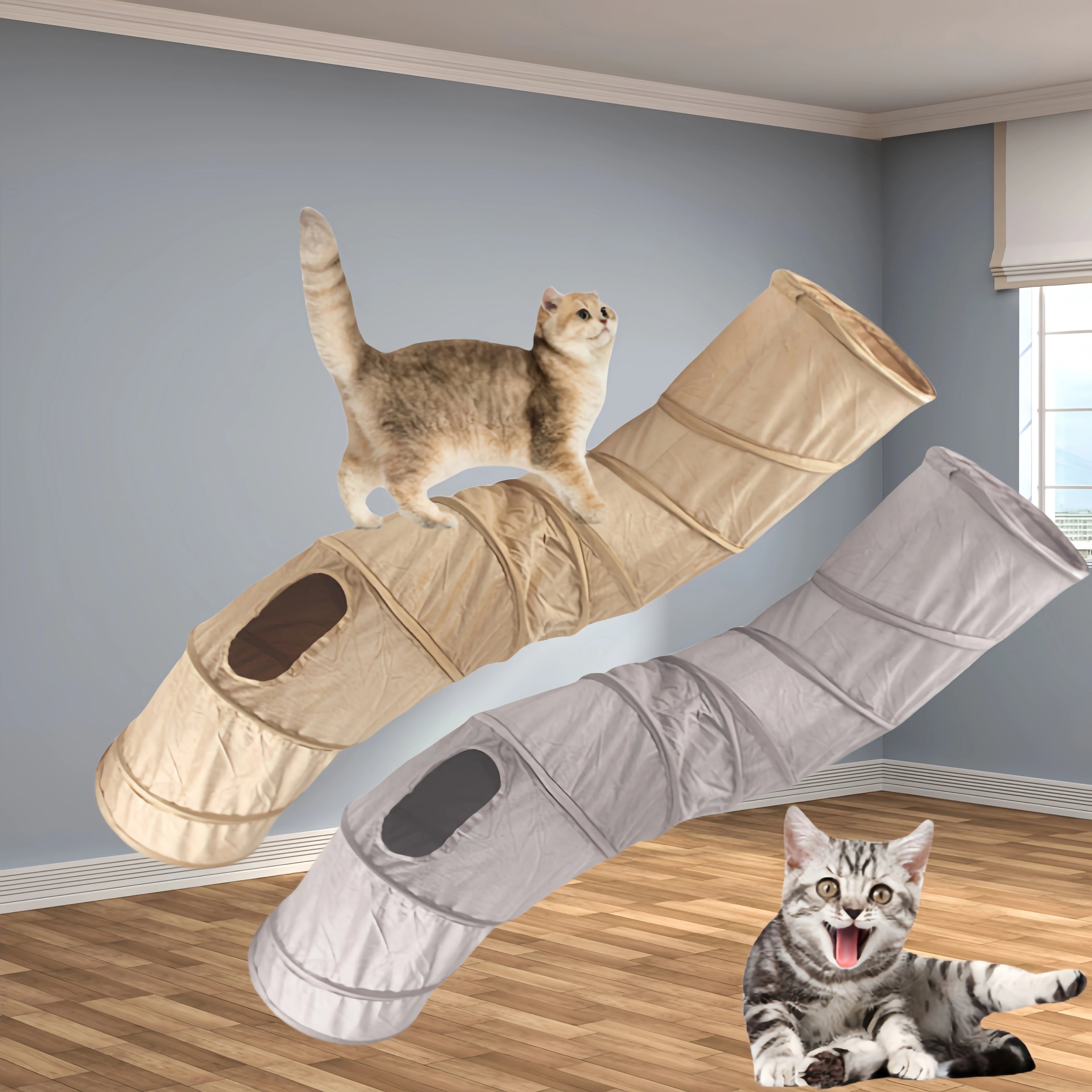 Tunnel d’hiver pliable pour chat – Jouet interactif de chasse et cachette en daim