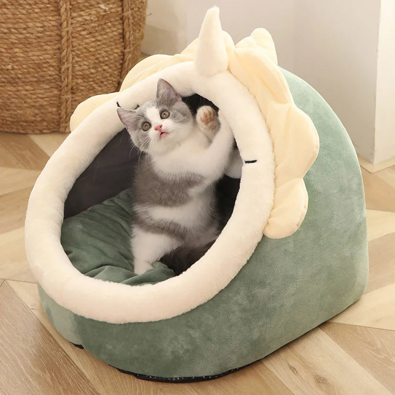 Lit pour chat sommeil profond – Panier pliable en forme de cartoon, lavable et ultra confortable