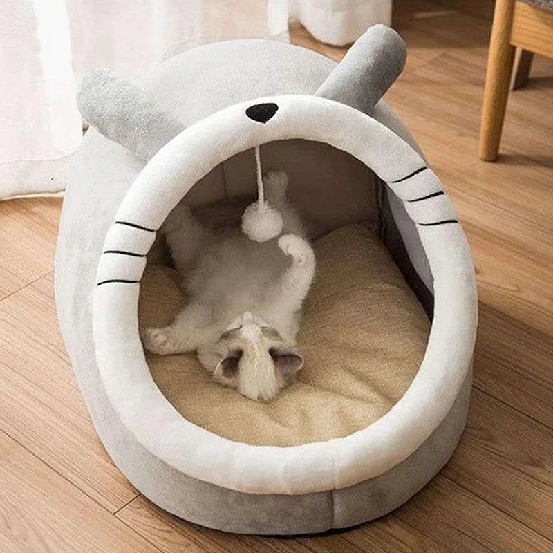 Lit pour chat sommeil profond – Panier pliable en forme de cartoon, lavable et ultra confortable
