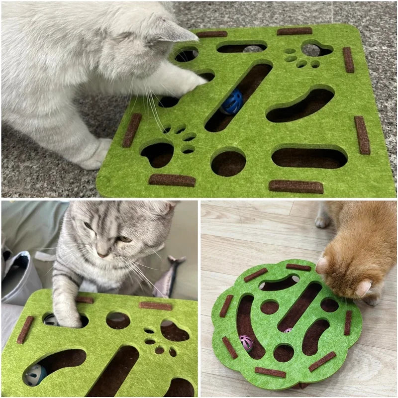 Jouet interactif pour chat – Labyrinthe en feutre avec balles à grelots, puzzle stimulant pour chatons et chats adultes