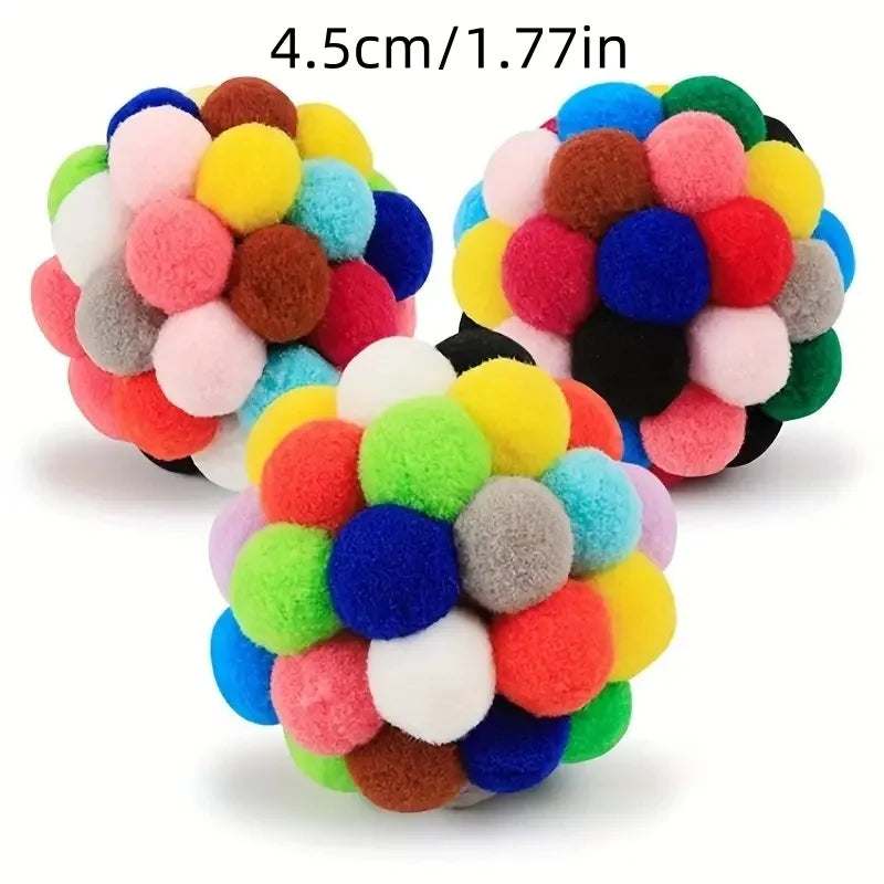Lot de 3 jouets pour chat - ballon peluche, élastique ou en laine