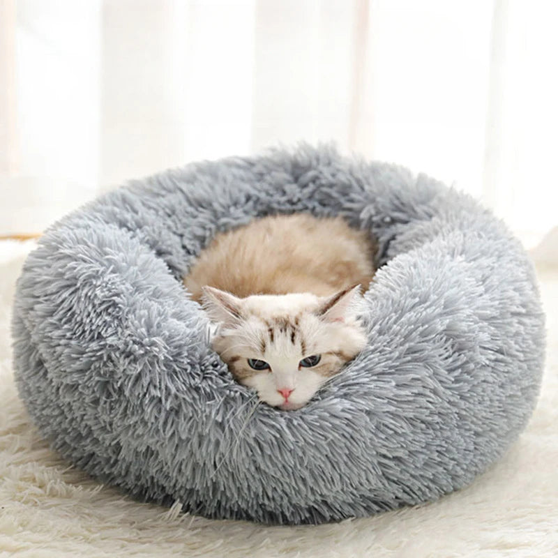 Lit rond en peluche pour chat – Panier chaud, détachable et lavable, idéal pour l’hiver et toutes les saisons
