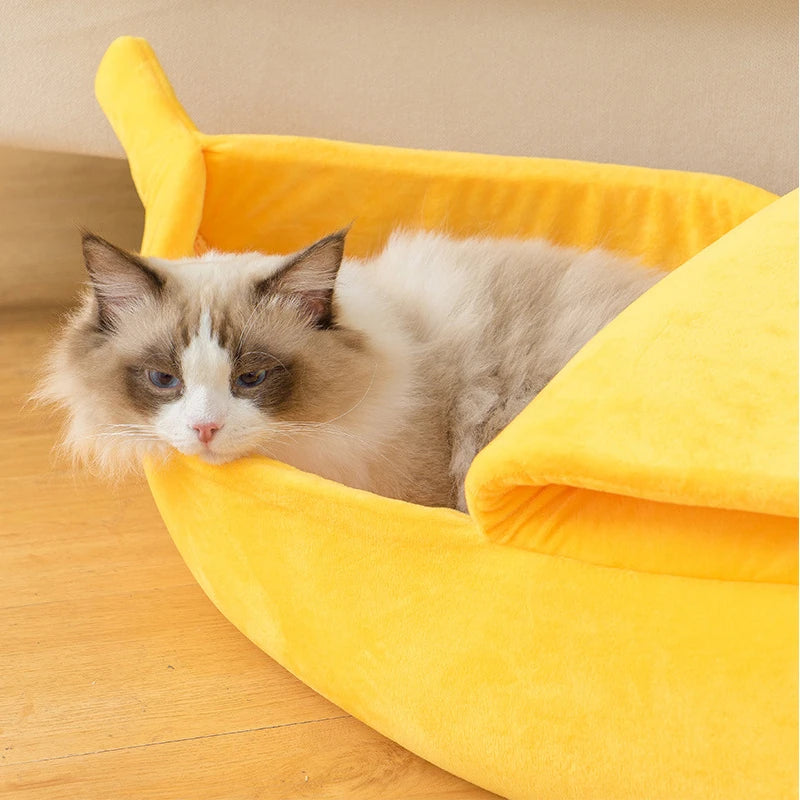 Lit pour chat en forme de banane – Panier mignon, chaud et confortable, idéal pour chatons
