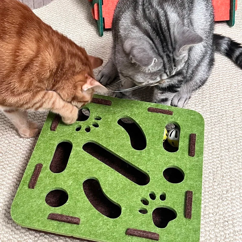 Jouet interactif pour chat – Labyrinthe en feutre avec balles à grelots, puzzle stimulant pour chatons et chats adultes