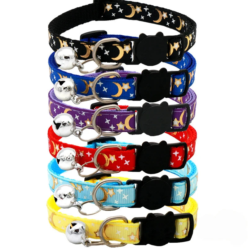 Collier pour Chat avec Clochette – Motifs Étoile et Lune – Réglable et Sécurisé pour Chatons, Chats