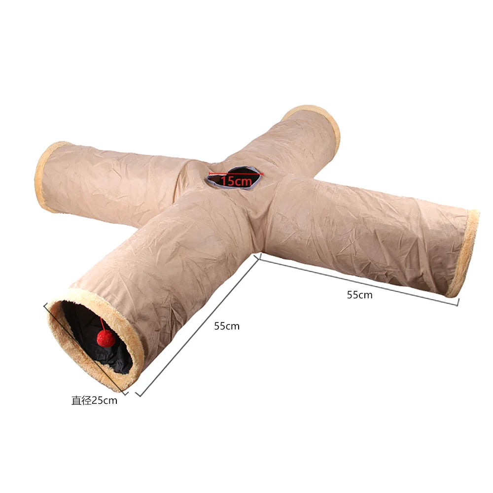 Tunnel d’hiver pliable pour chat – Jouet interactif de chasse et cachette en daim